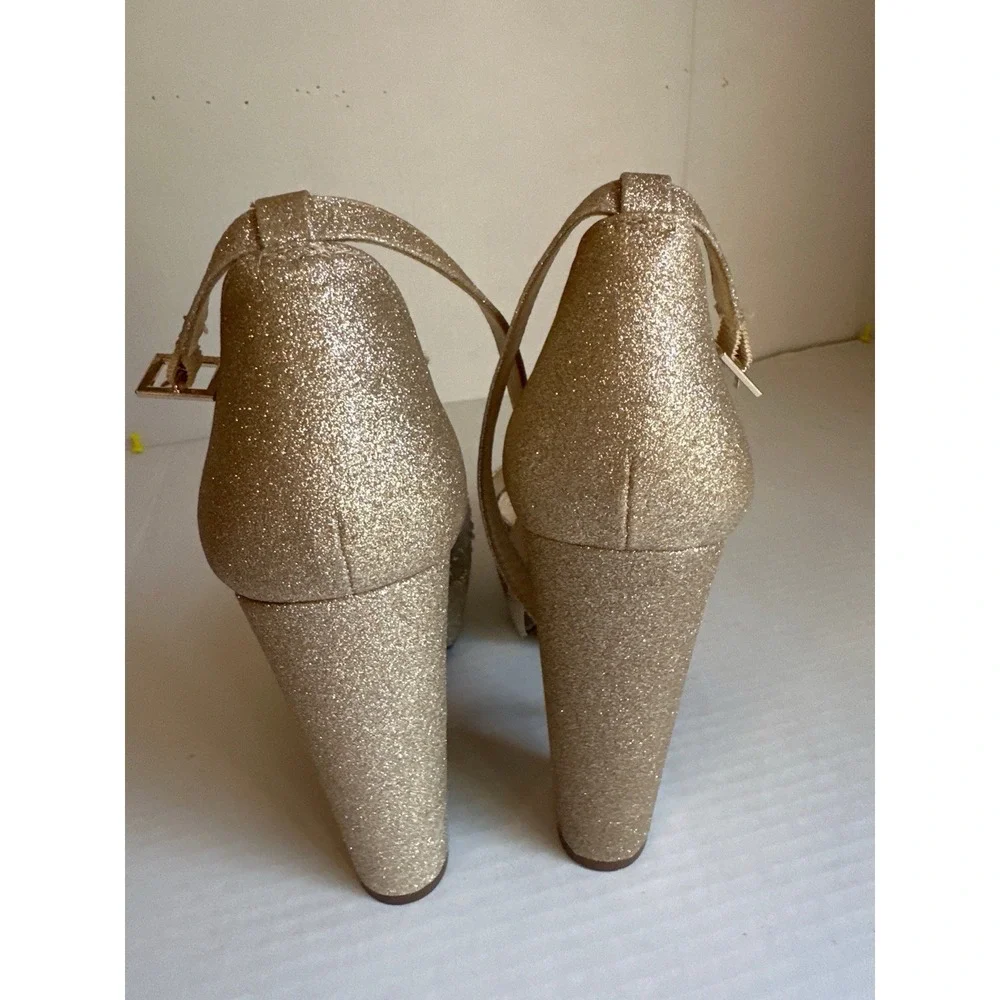 Jessica Simpson Palyn2 Gold Glitter Rhinestone Platform Heels Size 8.5